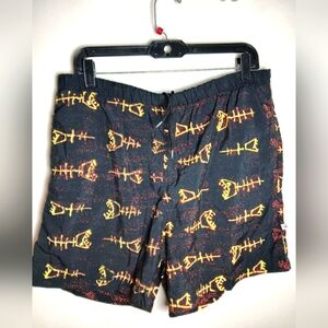 Vintage Ocean Pacific Black Swim Trunks X-Large Neon Orange Fishbone Print OP